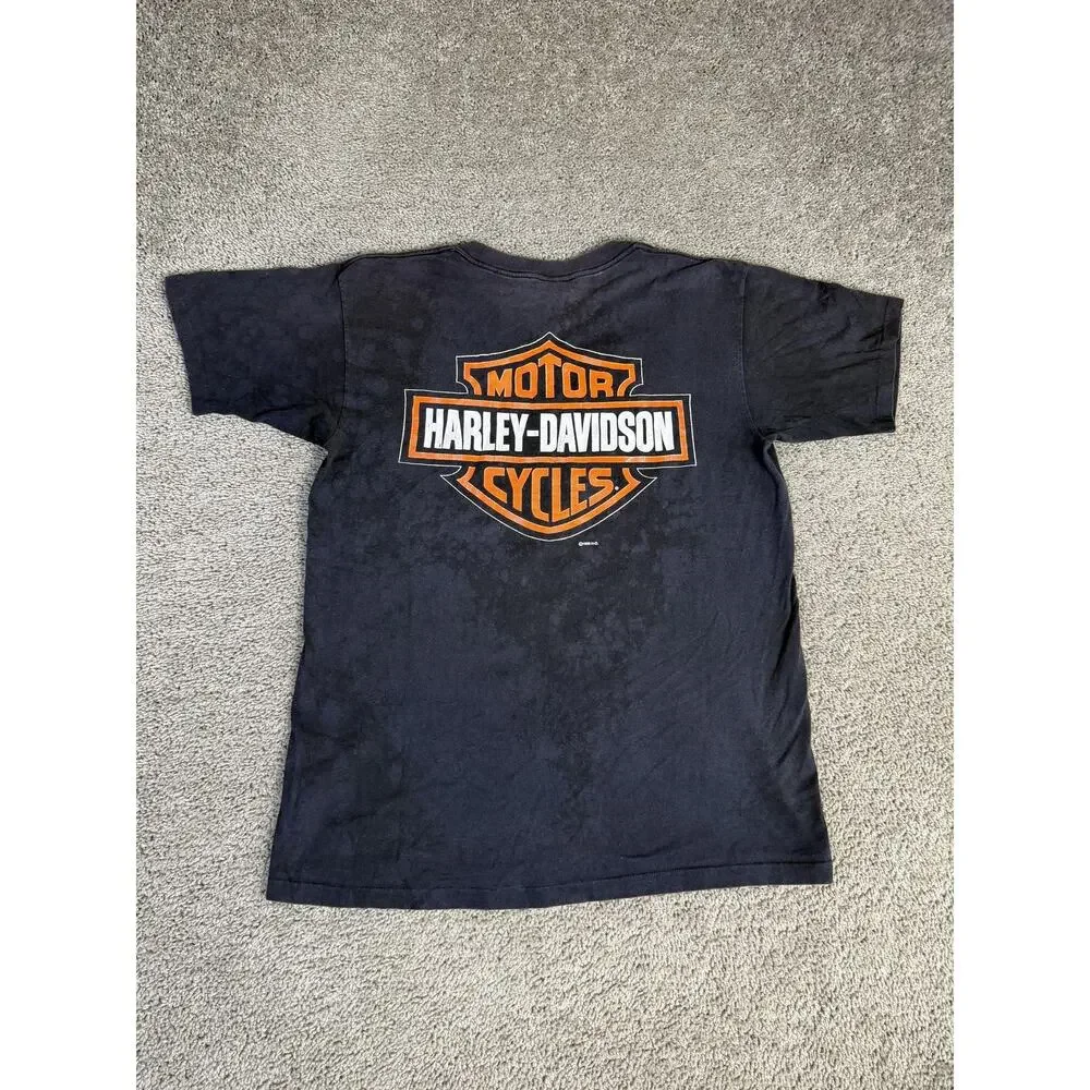 Vintage 90s Harley Davidson Shirt Mens Large Black RULES Screaming Eagle Faded